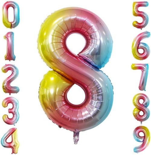 GOER Rainbow Foil Number 8 Balloons - Huge 42" & 32" Birthday Party Decorations (3 Pcs)