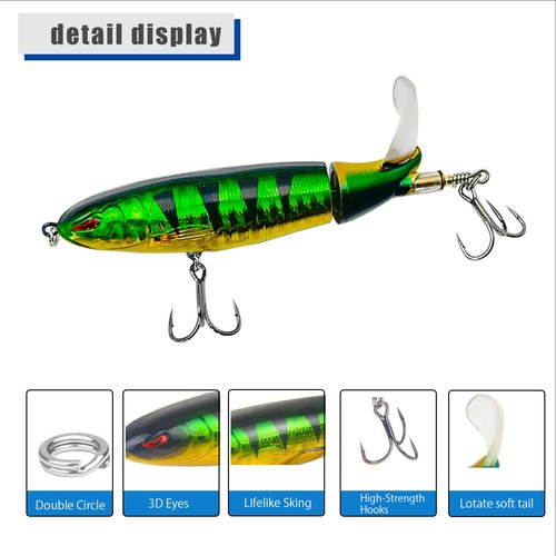 Bnque 10Pcs Fishing Lures for Bass, Whopper Lures Kit, Top Fishing Water Lures with Hooks, Popper Floating Lure for Bass Catfish Pike