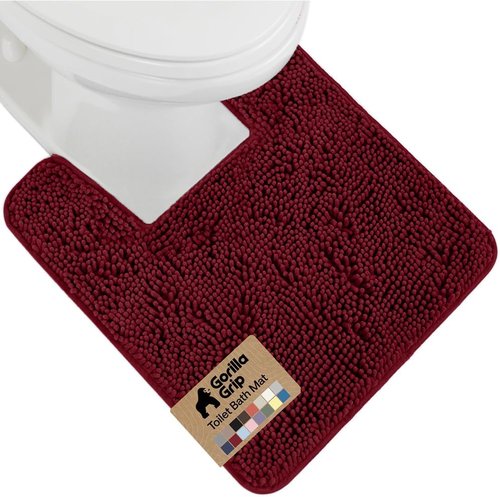 GORILLA GRIP Bath Rug Mat - Plush Absorbent Shaggy Chenille for Square Toilet Base - Burgundy, Machine Washable
