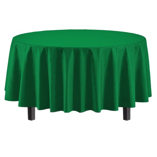 Exquisite Party Solids 6-Pack Premium Plastic Tablecloth 84in. Round Plastic Table Cover - Emerald Green
