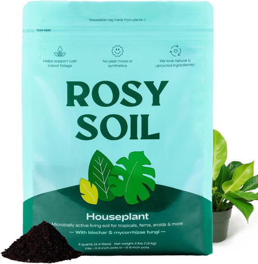 Rosy Soil Indoor Potting Soil - Organic Mix Enriched with Biochar for Healthy House Plants | 4qt