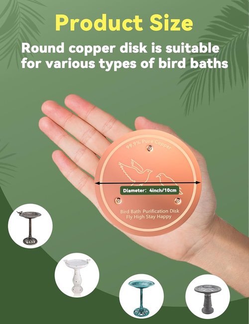 CNARIO Copper Disk for Bird Baths - 99.99% Pure Copper Cleaning Solution, 0.6mm Thick, All-Season Use