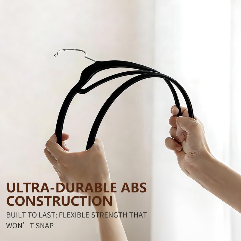 Slim Non-Slip Black Velvet Hangers, Space Saving Heavy Duty Felt Hangers with 360° Swivel Silver Hooks, 50 Pack