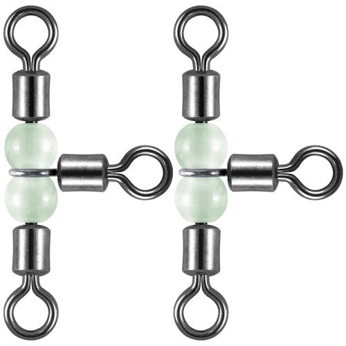 Dr.Fish 20 Pack 3-Way Fishing Swivels with Glow Beads Barrel Swivels Fishing Tackle T Shape Stainless Steel Three Way Catfish Rig 3 * 4