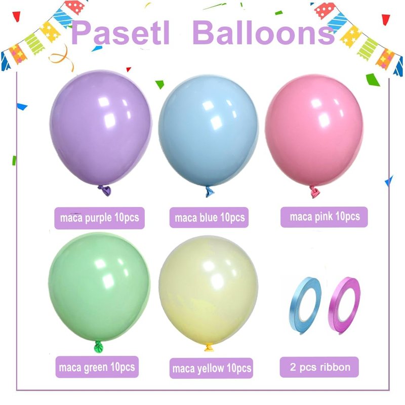 Pastel Balloons, Pastel Birthday Balloons 50pcs 12 inch Macaron Latex Party Balloon for Easter Birthday Bridal Shower Rainbow Party Anniversary Party Decorations