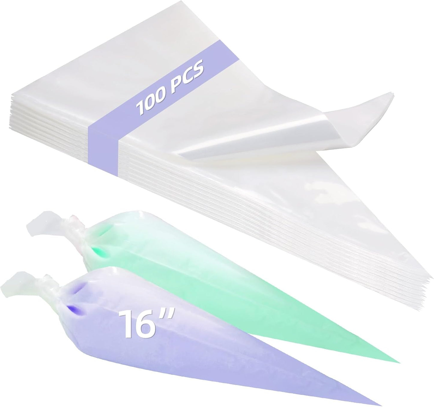 Skiennix 16-Inch Disposable Piping Bags - Extra Thick Tipless Icing Bags for Cake Decorating | 100 PCS