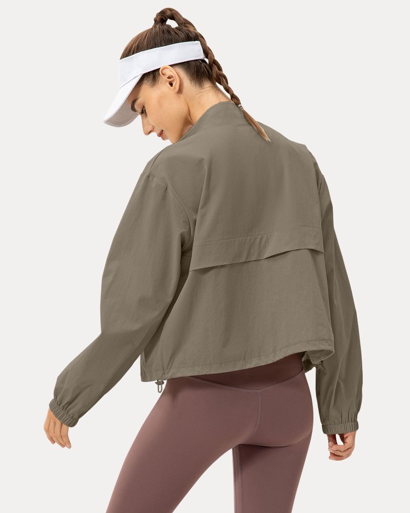 Locachy Women's Lightweight Zip Up Athletic Jacket Stand Collar Windproof Sun Protection Workout Outdoor Jacket Coffee Grey XS
