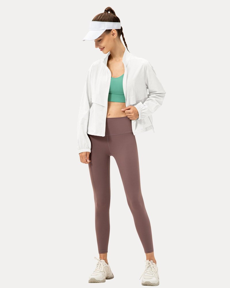 Locachy Women's Lightweight Zip Up Athletic Jacket Stand Collar Windproof Sun Protection Workout Outdoor Jacket White XL