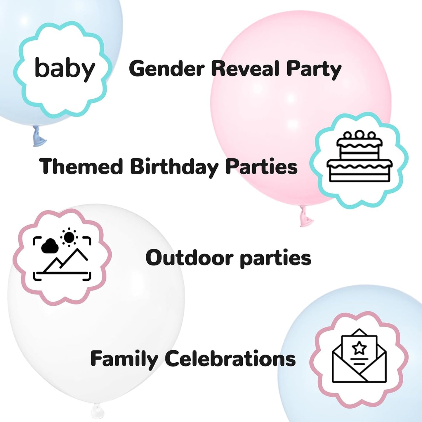 Pastel Pink & Blue Balloons - 100 Pack 12-Inch Latex Balloons with 65ft Ribbon for Parties