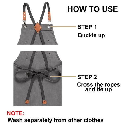 ZOMAO Chef Apron for Women Men with Large Pockets, Cotton Canvas Cross Back Waterproof Work Aprons for Kitchen Cooking Bib (Grey)