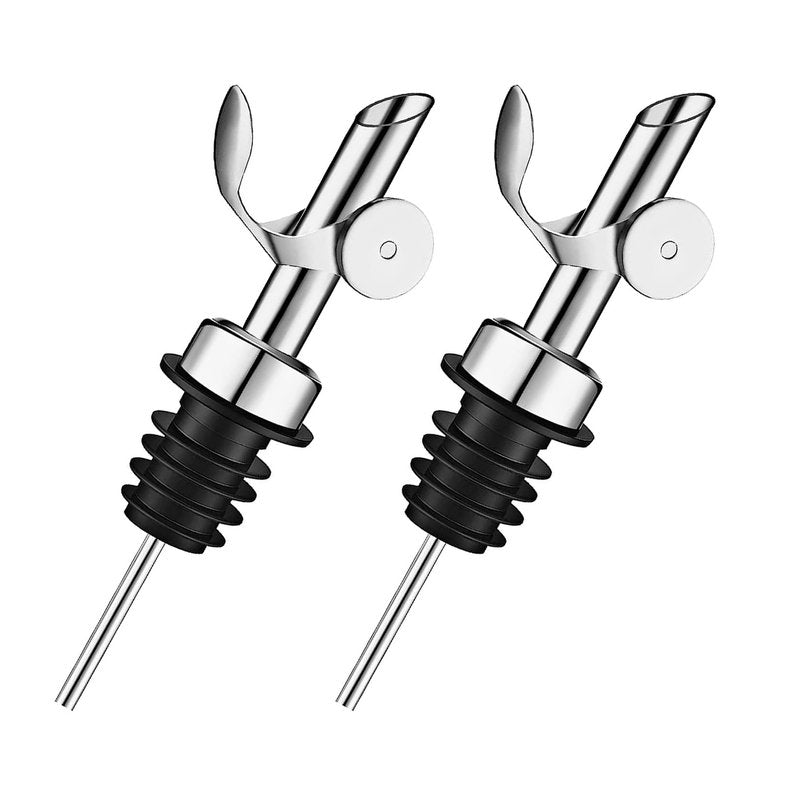 Pafusen 2 Pack Liquor Pour Spout, Auto Flip Olive Oil Dispenser Spout, Pour Spout for Liquor Bottles, Olive Oil Spout, Bottle Pourers for Alcohol Wine Syrup Home Bar Accessories Silver