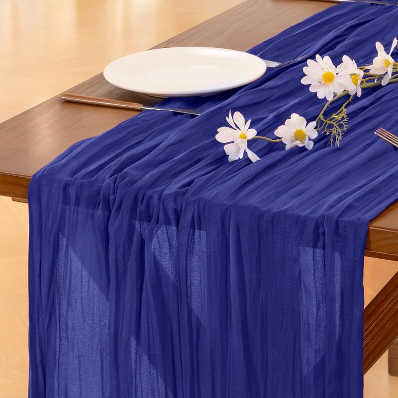 Socomi 3pcs Royal Blue Summer Cheesecloth Table Runner Boho Rustic Gauze 120 inch 10FT Cheese Cloth Sheer Runner for Wedding Party Baby Shower Birthday Home Decor Holiday Decorations