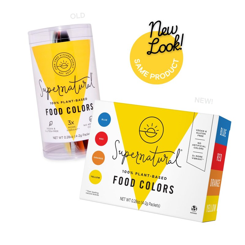 Supernatural Plant-Based Food Coloring - Blue, Red, Orange & Yellow Natural Food Dye Powders, Hyper-Concentrated, Vegan, No Artificial Dyes (4 Packets)
