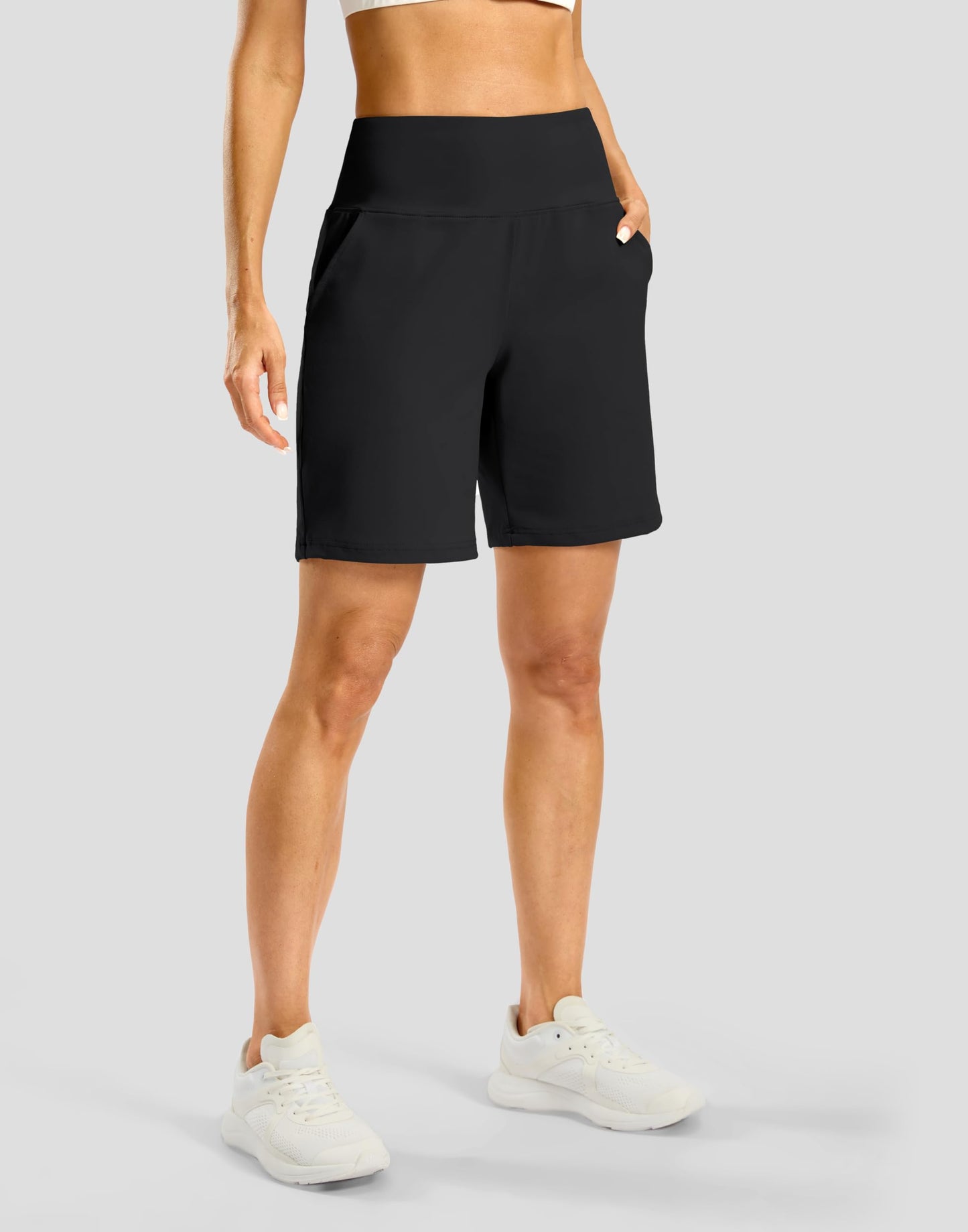 G Gradual Women's Athletic Shorts with Zipper Pocket 7" High Waisted Stretchy Bermuda Shorts for Women Workout Running Casual(Black,XL)