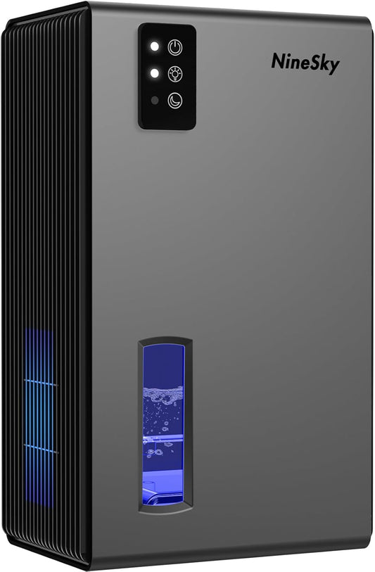 NineSky Dehumidifier - 1000 Sq.Ft. Quiet Home Dehumidifier with 95oz Tank & 7-Color Light | Grey