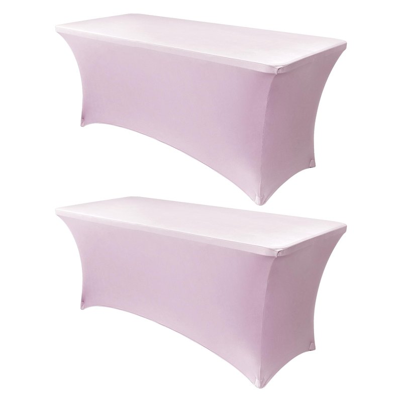 Obstal 6ft Stretch Spandex Table Cover for Standard Folding Tables - Universal Rectangular Fitted Tablecloth Protector for Wedding, Banquet and Party, 72L x 30W x 30H Inches, Light Pink, 2pc