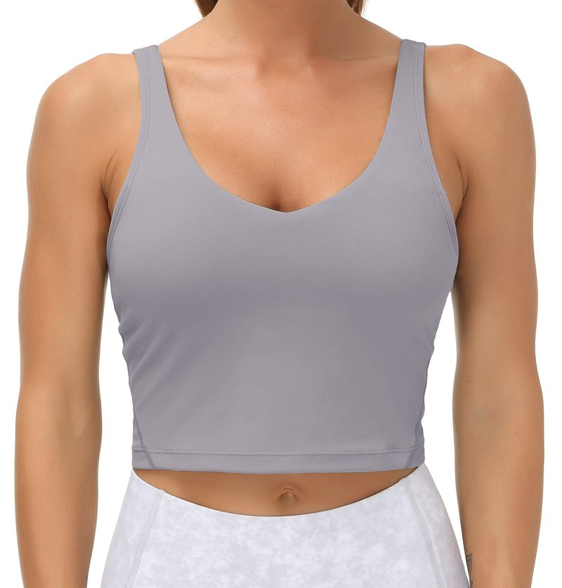 Women’s Longline Sports Bra Wirefree Padded Medium Support Yoga Bras Gym Running Workout Tank Tops (Lavender Grey, Medium)