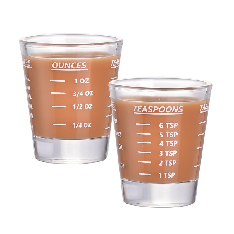 Shot Glass Measuring Cup，Espresso Shot Glass 26-Incremental Measurement 1oz, 6 Tsp, 2 Tbs, 30ml，Kitchen Tools，Bar Bartender Accessories, Jigger for Bartending (2 Pack-White)