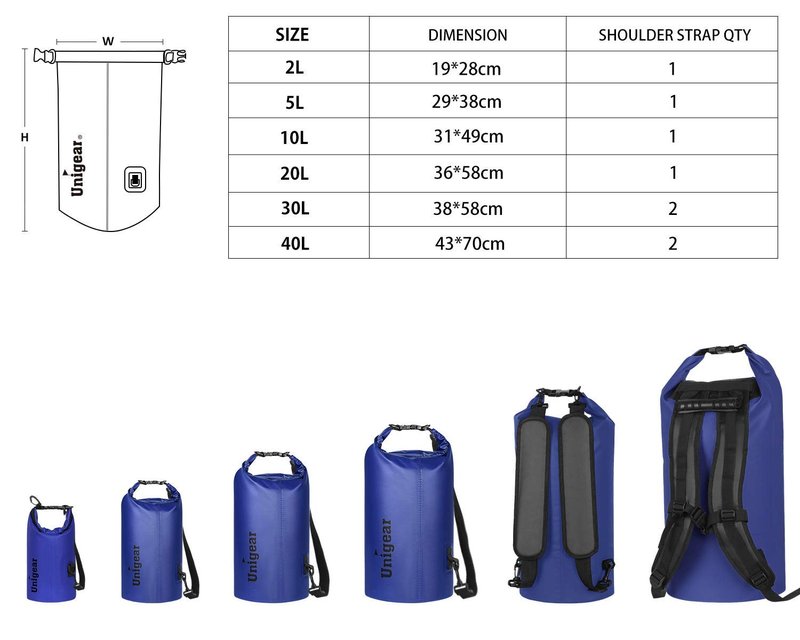 Unigear Dry Bag Waterproof, Floating and Lightweight Bags for Kayaking, Boating, Fishing, Swimming and Camping with Waterproof Phone Case (Blue, 2L)