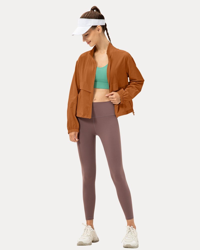Locachy Women's Lightweight Zip Up Athletic Jacket Stand Collar Windproof Sun Protection Workout Outdoor Jacket Brown M