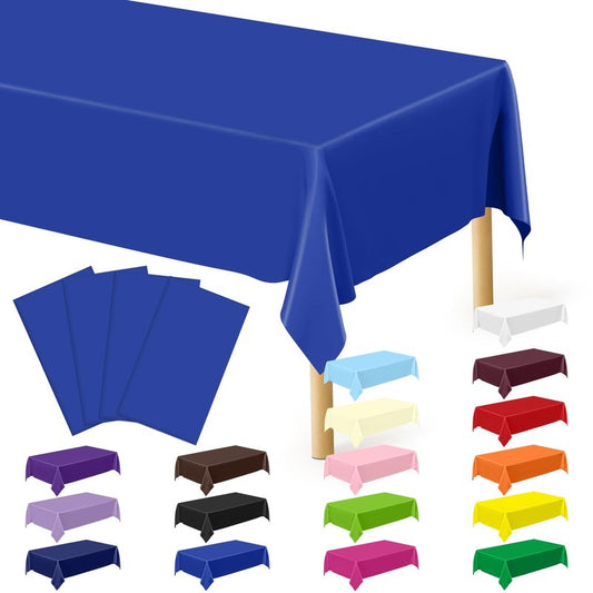 QZYL 2 Pack Picnic Table Cover, 108 x 54 Inches Blue Plastic Tablecloth, Disposable Tablecover Blue Tablecloth for Rectangle Table, Waterproof Party Supplies for Birthday Wedding Gathering