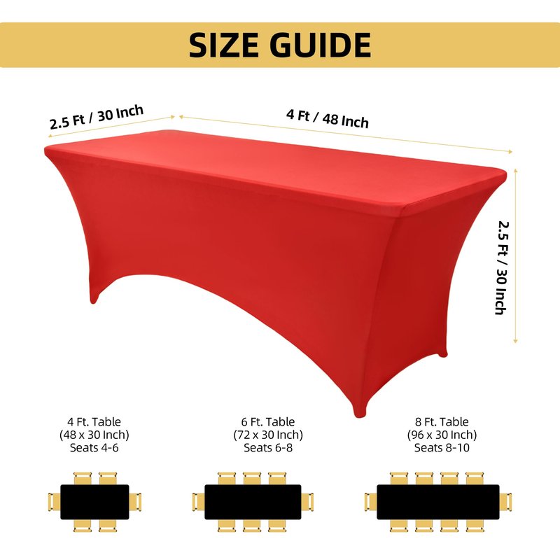 ZarzaaSik 10-Pack 8ft Red Spandex Table Covers for Rectangle Folding Tables - Washable Elastic Tablecloth - Ultimate Fitted Table Protector for Parties, Trade Shows, Banquet, and Wedding
