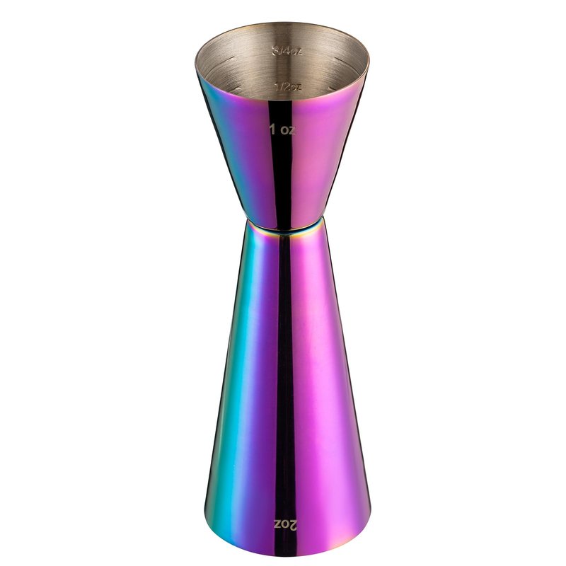 Briout Jigger for Bartending, Double Cocktail Jigger Japanese Premium 304 Food Grade Stainless Steel Jigger 2 OZ 1 OZ with Measurements Inside, Flat Edge Rainbow