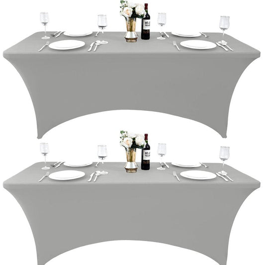 ZarzaaSik 112 2-Pack 6ft Spandex Table Covers for Rectangle Standard Folding Tables - Wrinkle Resistant Stretch Tablecloths - Ultimate Fitted Table Protector for Parties, Banquet, and Wedding