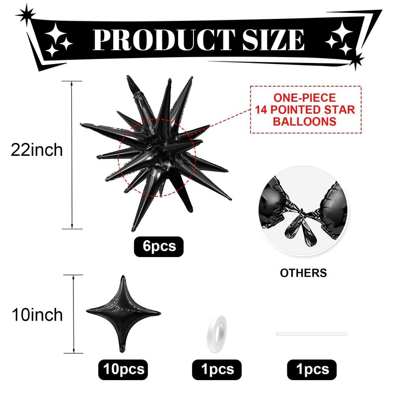 Hot Pink Star Balloon,Pink 6Pcs 22Inch Explosion Star Balloons and 10Pcs 10Inch Four Angle Balloons Kit for Girls Women Birthday Anniversary Baby Shower Wedding Party Decorations