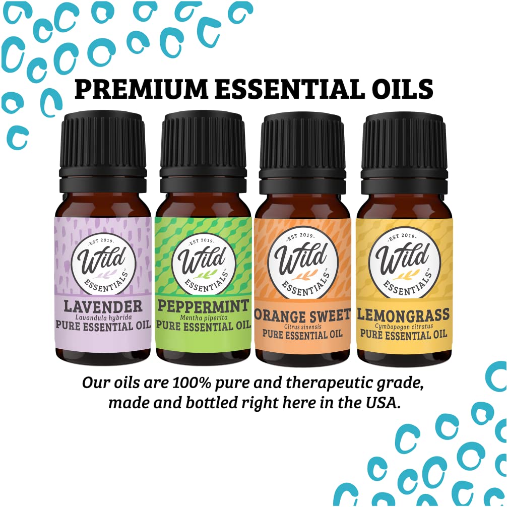 Wild Essentials MOM Aromatherapy Necklace Diffuser Includes 4 Pure Essential Oils, Lavender, Lemongrass, Orange, Peppermint - Stainless Steel Chain/Pendant, 12 Pads, Gift Set