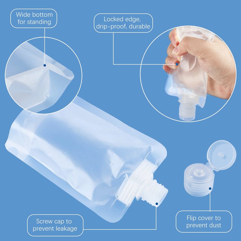 TUZAZO 15 Pack Travel Pouches for Toiletries, TSA Approved Travel Size Container, Refillable Empty Small Stand Up Travel Pouches for Shampoo Conditioner Lotion Soap Liquids