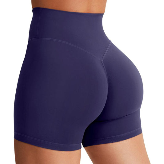 YEOREO Women's Biker Shorts 4.5" / 6" Workout Gym Shorts Craze High Waist Tummy Control Hidden Scrunch Running Yoga Navy L