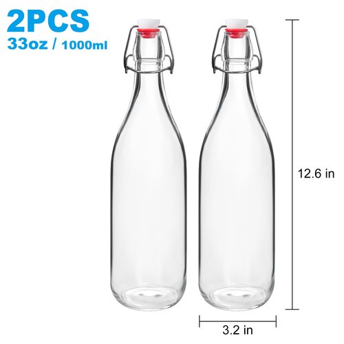 JOBVERT Swing Top Bottles 33oz,2 Pack Glass Brewing Bottles with Airtight Grolsch Closures, Reusable for Kombucha, Beer, Cold Brew, Homemade Beverages Storage