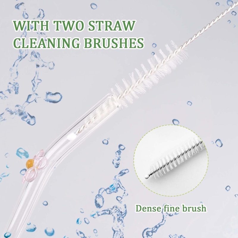 DUMING-IN 12 Pack Reusable Glass Straws, 7.9"×8mm Cute Flower Glass Straw for Coffee, Milkshakes, Juices