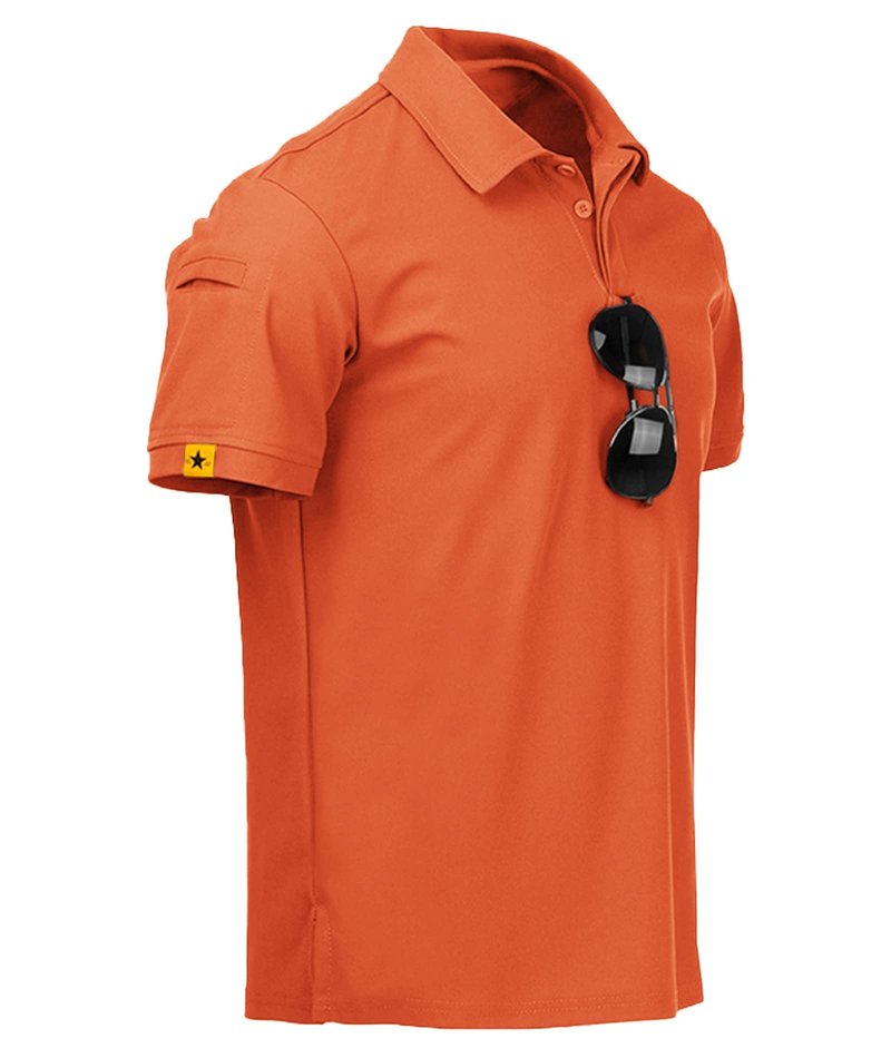 ZITY Mens Polo Shirt Short Sleeve Sports Tactical T-Shirt Athletic Golf Polos Daily Casual Stylish Collared Shirts for Men Orange Medium