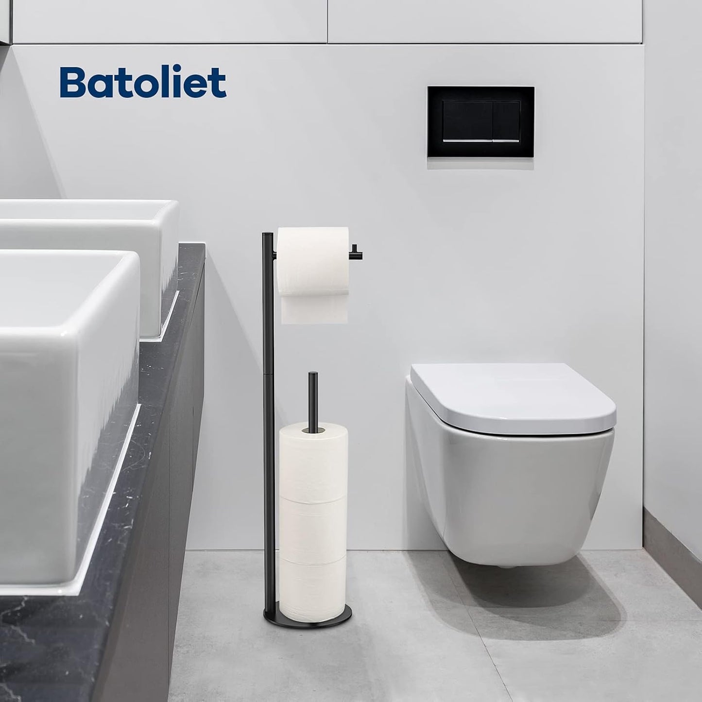 Regine Toilet Paper Holder Stand - Stylish Bathroom Storage for 4 Rolls | Sleek Black Design