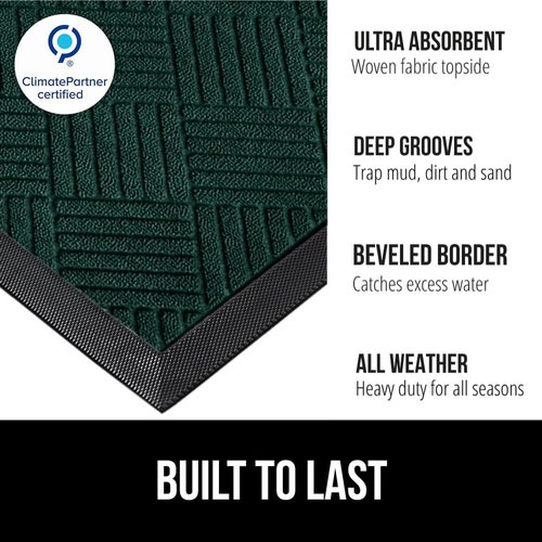 GORILLA GRIP Waterproof All-Season Doormat - Natural Rubber, Stain & Fade Resistant, 29x17, Green Diamond