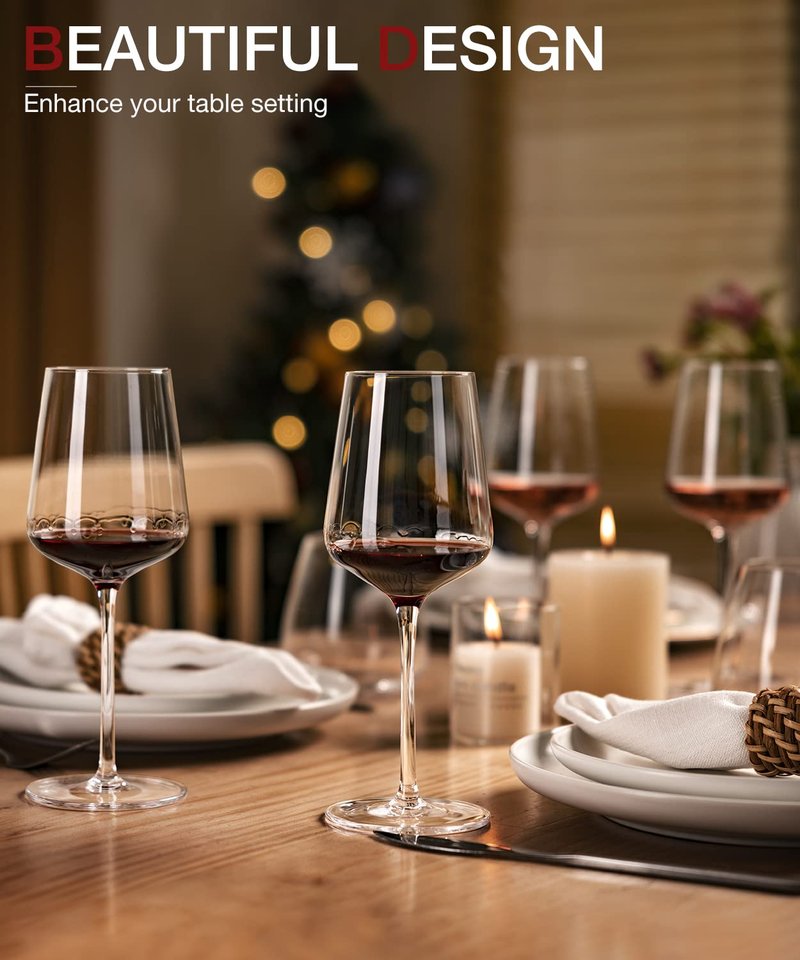 LUNA & MANTHA Red Wine Glasses Set of 6, 15 oz Exquisite Hand Blown Crystal Wine Glasses