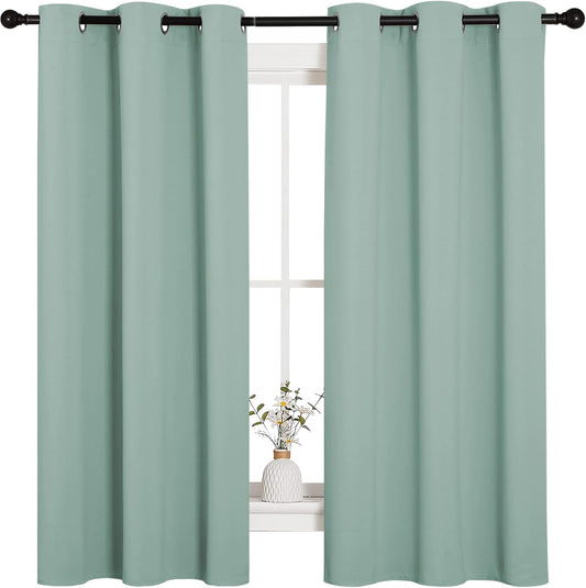 NICETOWN Small Window Curtains - Thermal Insulated Grommet Drapes in Seafoam Green | Set of 2, 42" x 63" Each Panel