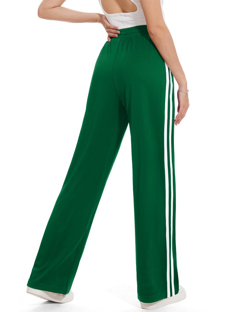 Tapata Tall Women 34" Inseam Warm Up Track Pants Wide Leg Sweatpants Lightweight Side Stripe Ladies Slacks Workout, Green, S