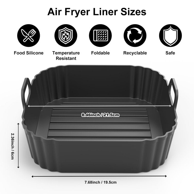 PINTAUR Square Silicone Air Fryer Liners 2 Pack, Compatible with Ninja AF141 181, 8.5 Inch Air Fryer Liners for COSORI 5-6.5 QT, Reusable Silicone Basket, Air Fryer Accessories