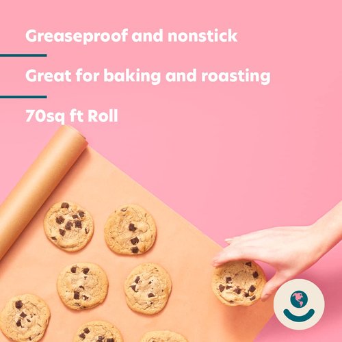 Brown Natural Baking Paper Roll - Unbleached FSC Certified – Non-Toxic, Chlorine Free Non-Stick Silicone Coated Oven-Safe Paper, 70 Sq Ft