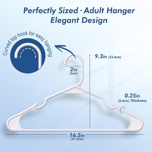 HOUSE DAY Plastic Hangers - 16 Pack White Adult Clothes Hangers | Space-Saving, Non-Slip & Durable Design