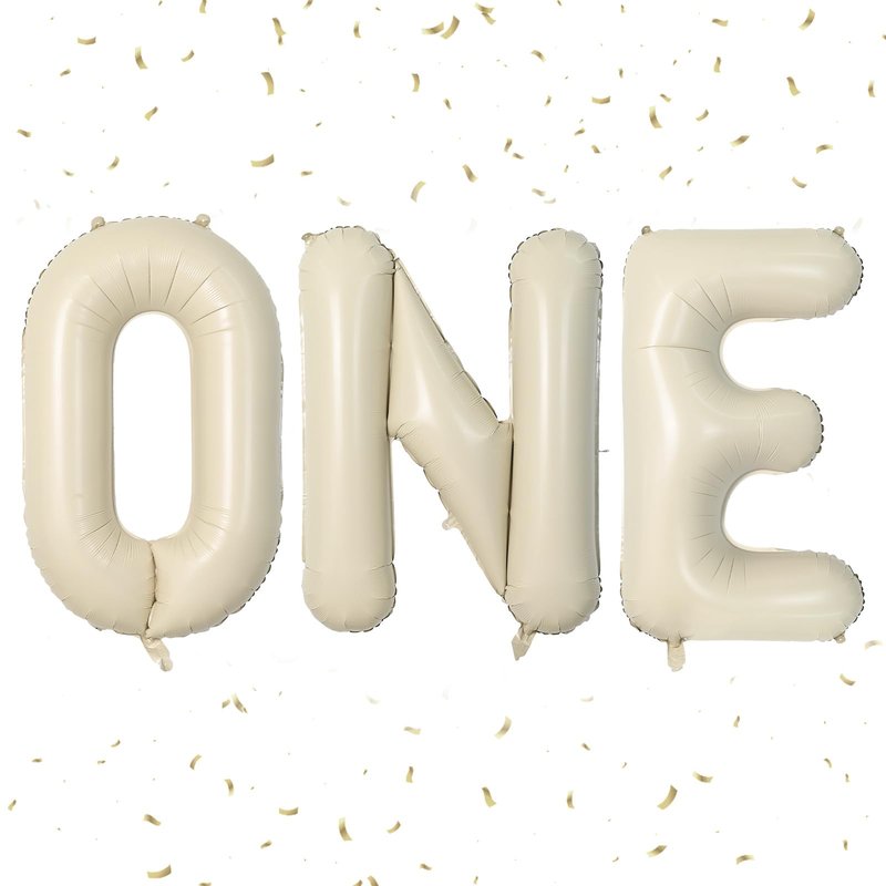 Biapian 40 Inch One Letter Balloons, Big Cream ONE Foil Balloons, 3 Pcs Giant Foil Large Aluminum Balloon Helium for Anniversary First One Year Old Girl and Boy 1st Birthday Party Decoration (Cream)