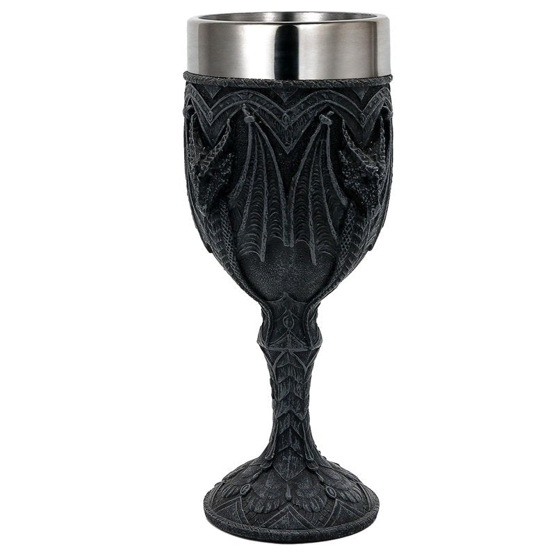 alikiki Medieval Black Dragon Wine Goblet - 7oz Dungeons and Dragons Game Gift of Throne Merchandise Stainless Steel Drinking Cup Dragon Collector Themed Party Decoration