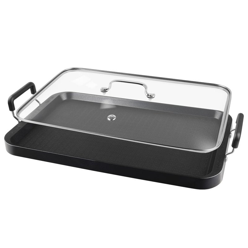 Vayepro 2 Burner Griddle Pan with Glass Lid, Stove Top Flat for Glass Stove Top, Aluminum Pancake, Non-Stick for Gas Grill, Double Burner Camping