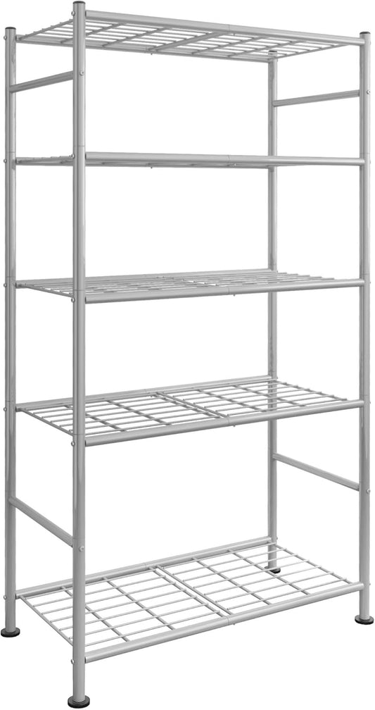 Sakugi Storage Shelves - Heavy Duty 5-Tier Shelf Organizer for Kitchen, Pantry & Garage | 33"W x 12.6"D x 72"H, Silver