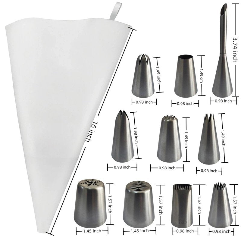 Reusable Cotton Piping Bags & Tips Set -16" Large Pastry Bag with 10 lcing Tips + 2 Couplers for Cake Decorating, Baking Supplies