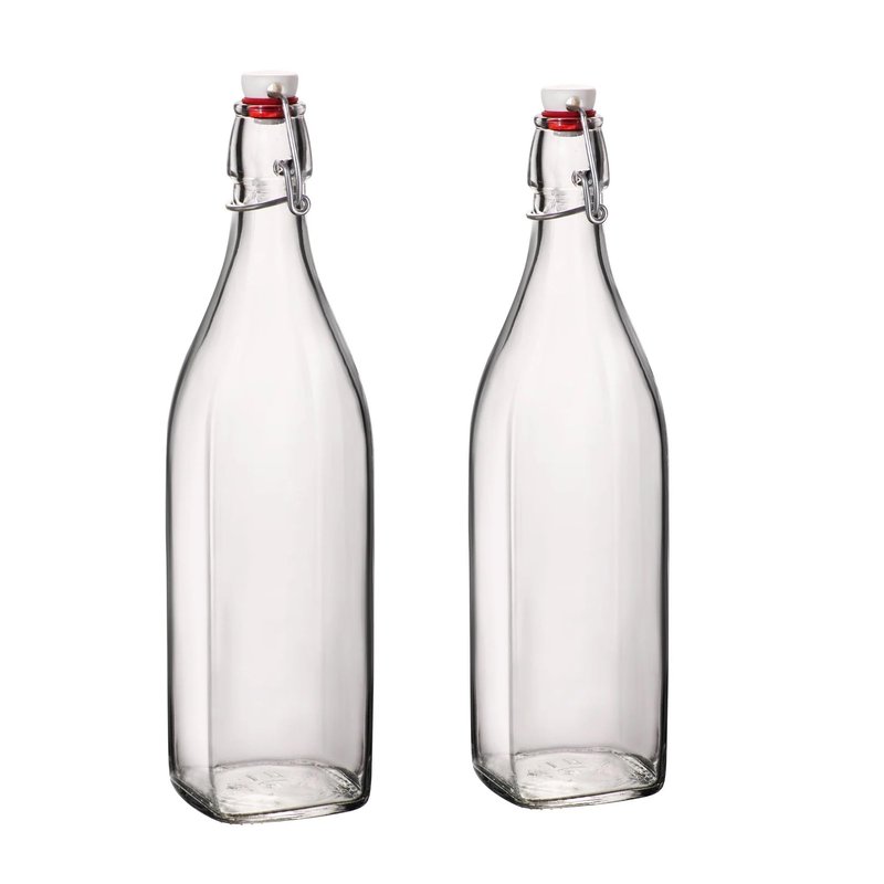 Bormioli Rocco 33.75oz Swing Bottle (Set of 2) - Reusable Glass with Airtight Leakproof Swing Tops, BPA-Free Office Water Bottle, Great for Homemade Syrups, Dressings, Infused Oils, Fresh Juices