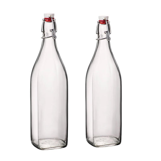 Bormioli Rocco 33.75oz Swing Bottle (Set of 2) - Reusable Glass with Airtight Leakproof Swing Tops, BPA-Free Office Water Bottle, Great for Homemade Syrups, Dressings, Infused Oils, Fresh Juices